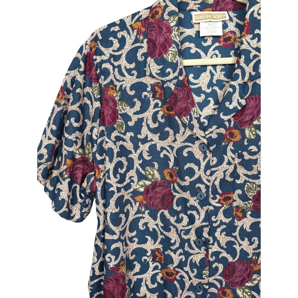 Season Ticket Vintage Dark Floral 2X Short Sleeve Camp Collar Blouse